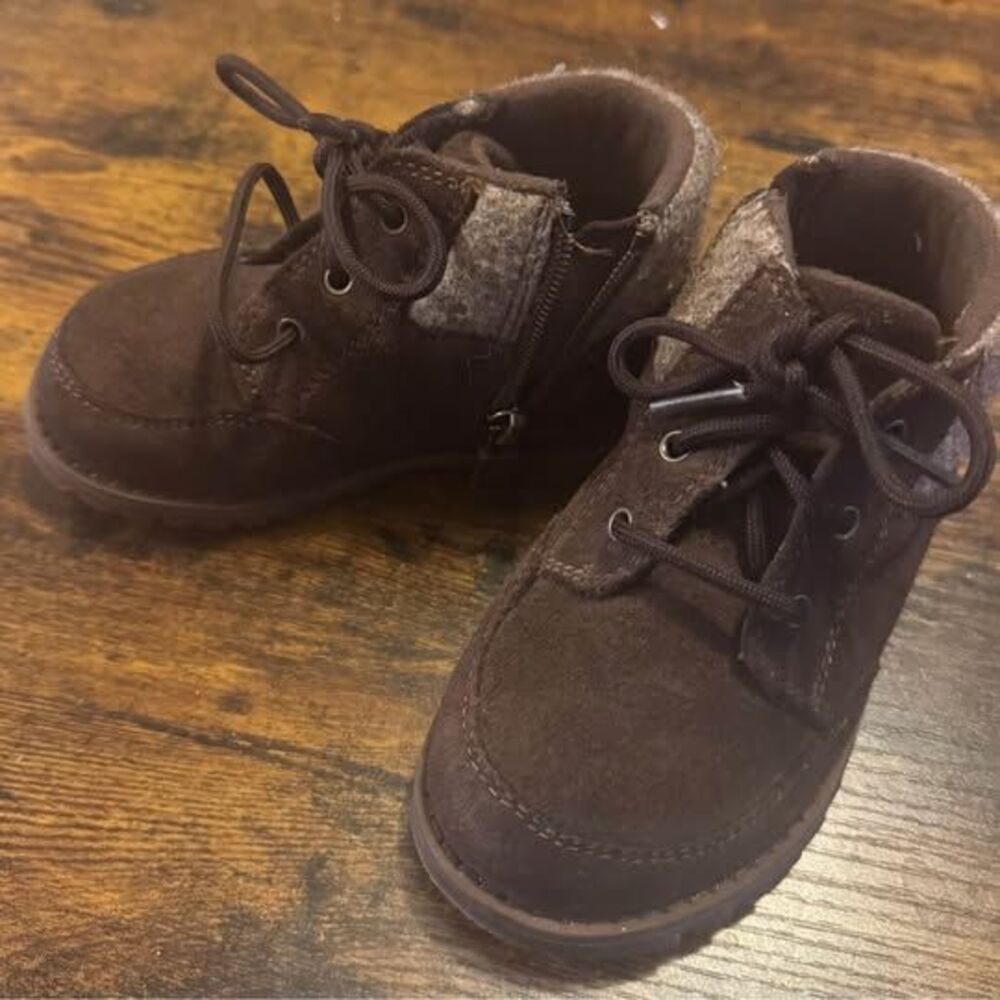 UGG Toddler Orin Brown Wool Boots - Lace Up/Zipper, Lined - US 7
